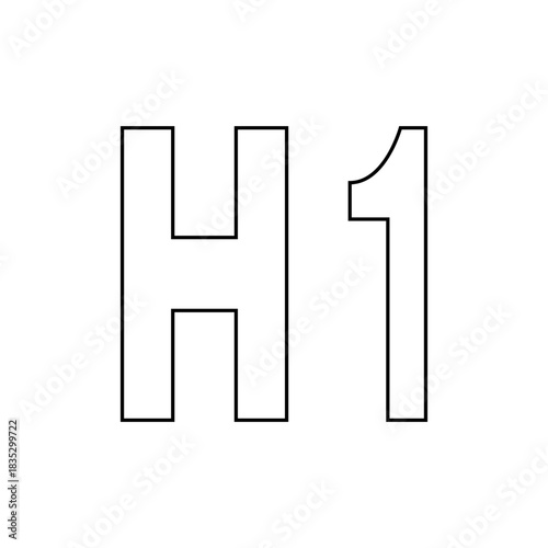 Illustration of a simple outlined letter h followed by the number one on a plain white background