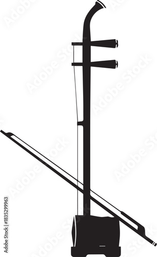 Silhouette of a traditional chinese erhu instrument and bow