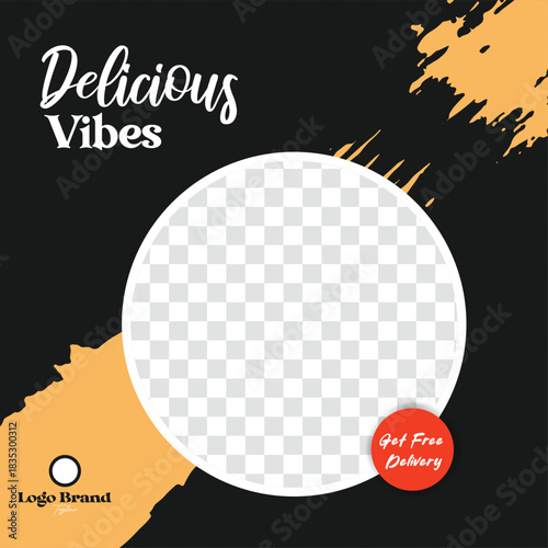 Modern template for food delivery service with space for photo and logo transparent backgrounds