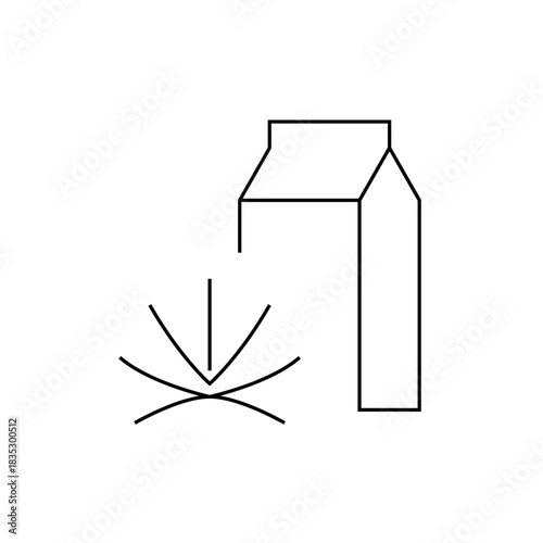 Illustration of a pouring container with liquid flowing onto a curved surface with radiating lines