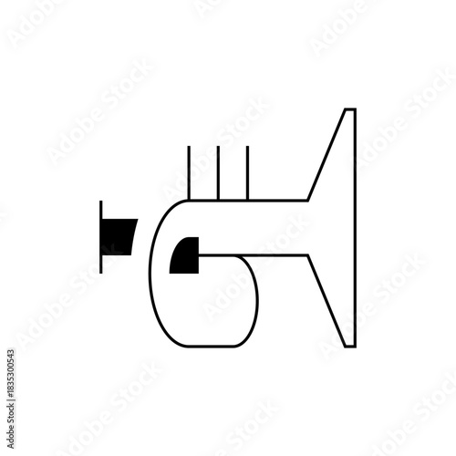 Illustration of a simple trumpet with black accents and a white background in a minimalist style
