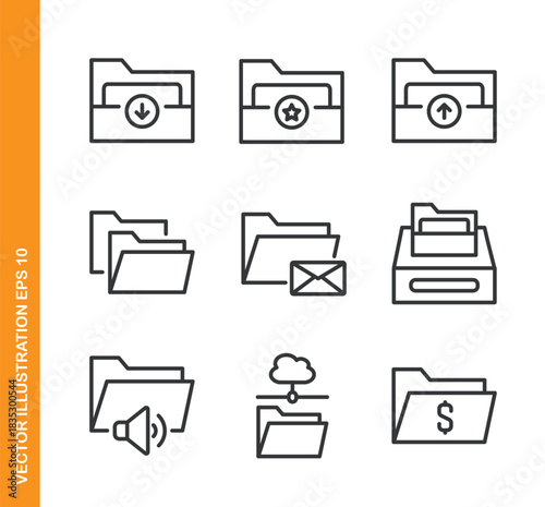 Folder line icons- Mini collection and editable stroke series icon