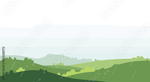 Minimalist layered hills landscape in soothing green tones offers a tranquil view