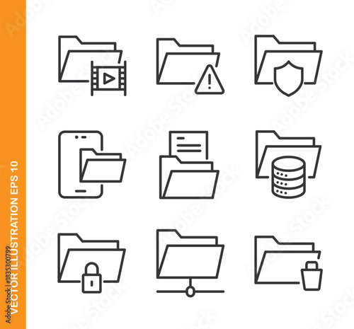 Folder line icons- Mini collection and editable stroke series icon