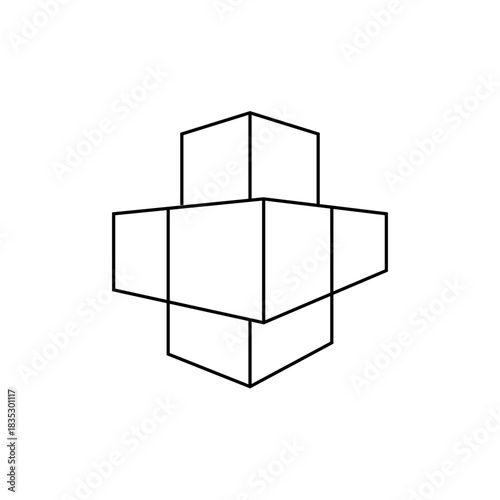 Geometric arrangement of stacked cubes and cuboids creating an abstract three dimensional shape design