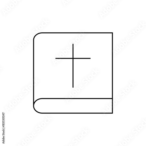 Illustration of a closed book with a christian cross on the cover in simple black outline style design