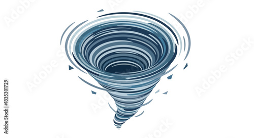Stylized tornado illustration depicting swirling winds and vortex formation against white backdrop