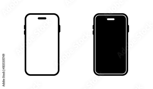 Smartphone mockup. Mobile device template with touch screen vector illustration. Digital gadget outline symbol for modern communication sign. Minimal phone mockup pictogram concept.