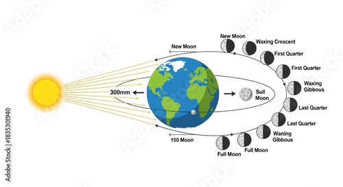 Illustrative Diagram Depicting the Moon Phases in Relation to Earth and Sunlight