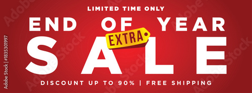 end of year extra sale banner template. red clean 3d style. promotional sale banner template vector illustration