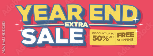 year end extra sale banner. soft color pink, yellow and white. retro modern 3d clean flat seyle. promotional sale banner template vector illustration