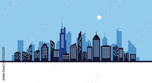 Stylized cityscape vector illustration featuring a silhouette of modern building designs against a