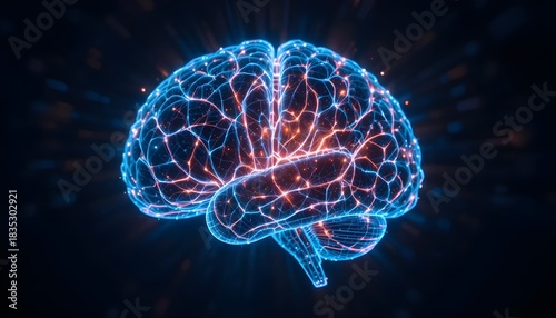 High-Tech Neural Brain Made of Bright, Illuminated Circuit Lines