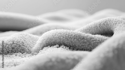 Delicate waves of a plush blanket spread softly across a surface, reflecting warm light and evoking a sense of comfort and tranquility in a serene setting. Cloud Dancer Color of the Year