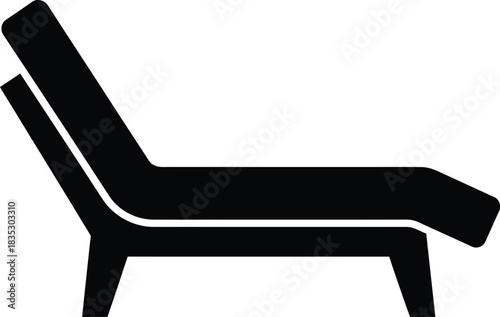 Simple black silhouette of a modern lounge chair or chaise longue on a white background