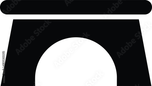 Simple black silhouette of a step stool with a rounded top and arched opening