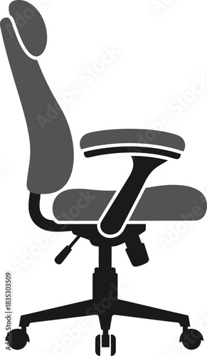 Modern ergonomic office chair with adjustable features and wheels isolated on white background