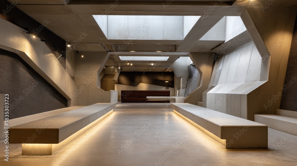 Obraz premium Dynamic urban minimalism in modern architectural interior photography