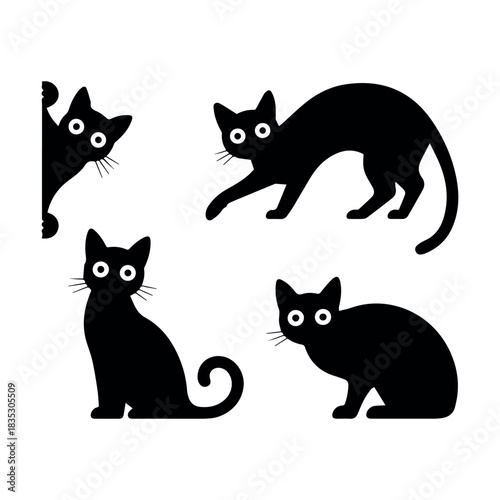 Halloween element set, black cat for Halloween set, cat silhouette. Vector illustration
