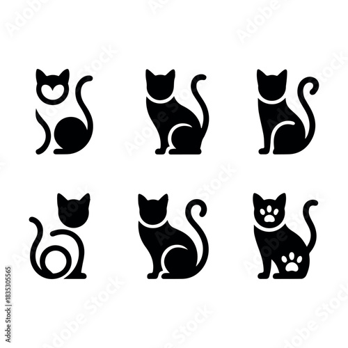 Six sleek black cats are seen in a set of stylized silhouettes
