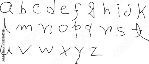 Handwritten lowercase alphabet on white background imperfect font