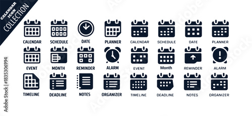 Calendar icon collection isolated on white background set of date schedule appointment