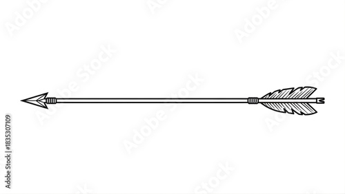A stylized illustration of an arrow with fletching at one end and a point at the other, on a white background