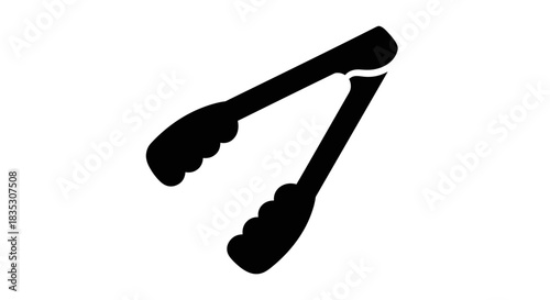 Black Tongs Icon Kitchen Utensil for Cooking and Serving.