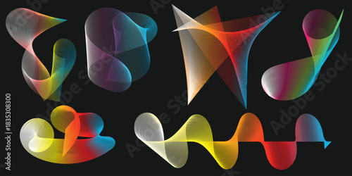 Abstract colorful translucent wavy shapes digital vector design