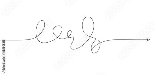 Dotted line drawing a complex, winding path with an arrow indicating forward progress