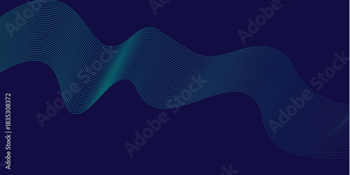 Abstract glowing wave lines on dark blue background. Dynamic wave pattern. Modern flowing wavy lines. Futuristic technology concept. Suit for banner, poster, cover, brochure, flyer, website