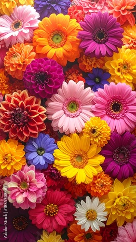 Close-up vibrant floral arrangement, overflowing with diverse colors
