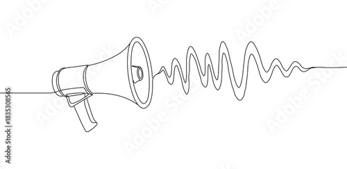Abstract dotted line drawing of a megaphone emitting sound wave signal