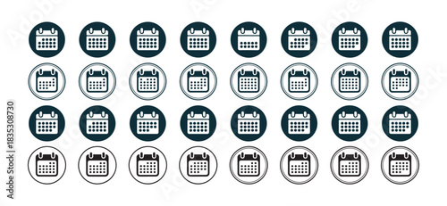 Set of Calendar Icons Collection Circle Style Symbol Isolated on White Background