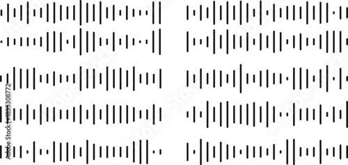 Abstract Audio Waveform Equalizer Background for Music and Sound Design,Set of voice message equalizer. Voice sound line with broken lines isolated on white background. Vortex, sonar wave, soundwave, 