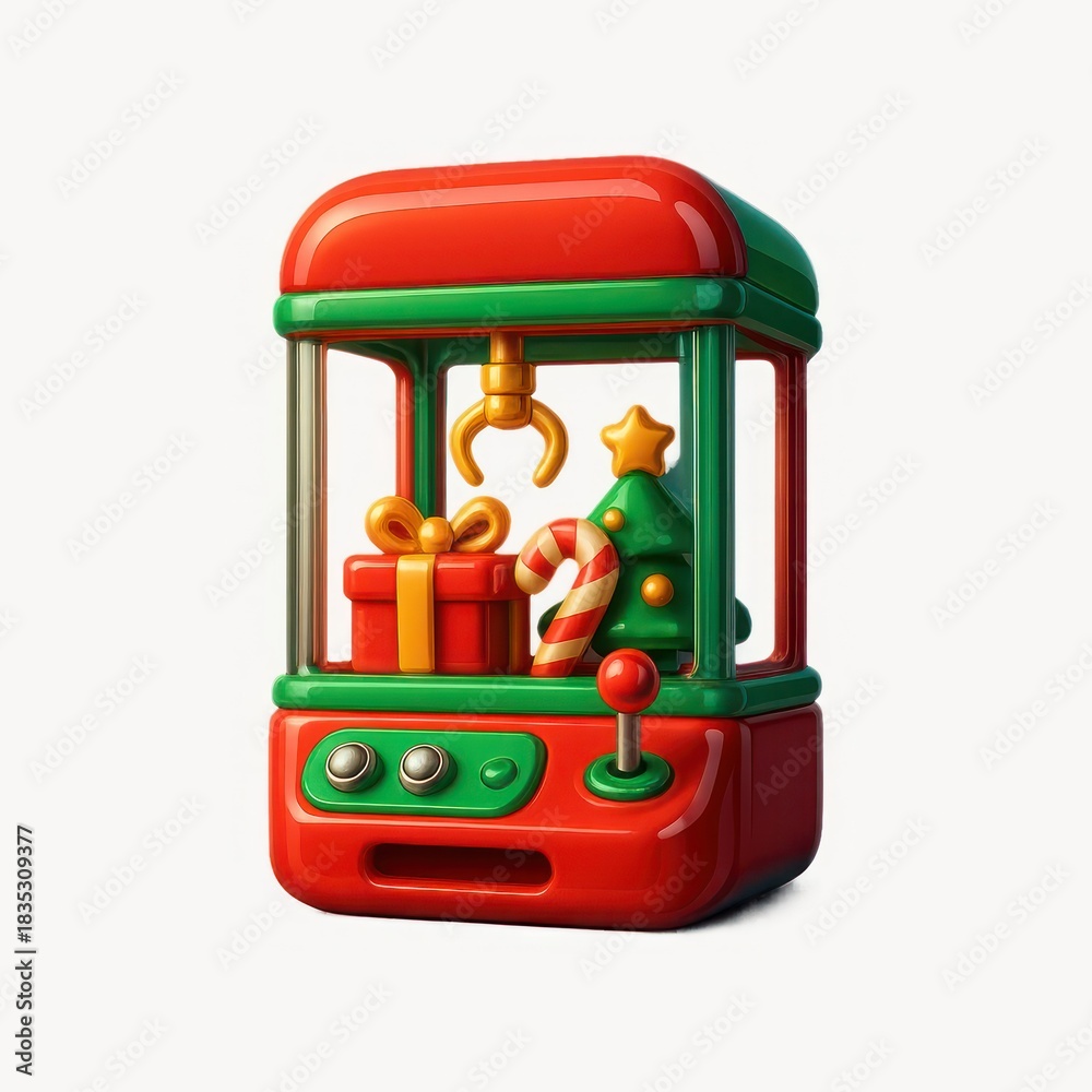 Fototapeta premium Festive arcade claw machine illustration.