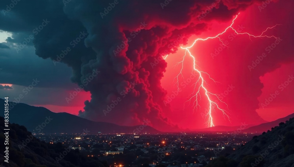 Fototapeta premium Crimson storm; jagged lines, fierce color clashes; inner torment , torment, fire