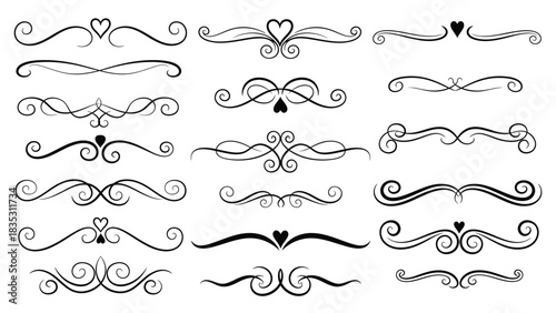 Collection of decorative black ornamental swirls and dividers