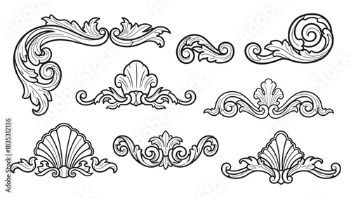 Ornate Scrollwork and Decorative Flourishes Set scrollwork, flourish, ornament