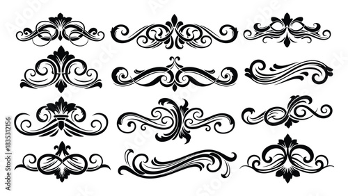 Set of decorative ornamental flourish elements flourish, ornamental, decorative