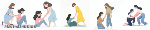 vector woman helping her friend get up