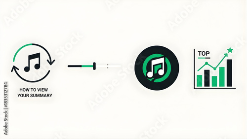 Visual Explanation of Music Summary Steps with Green Accents
