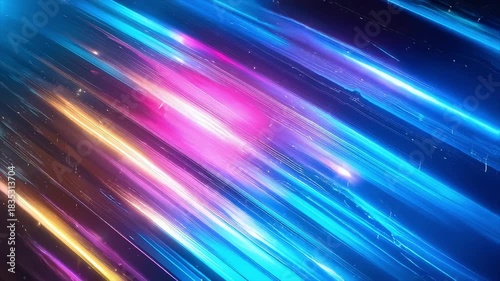 カラフルな斜線が織りなす未来ビジュアル：舞い散る光の粒子