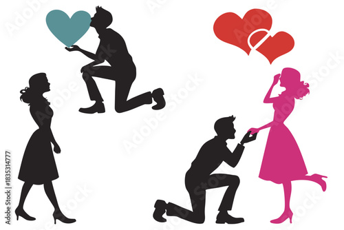 Wedding proposal silhouette vector illustration isolated on white background