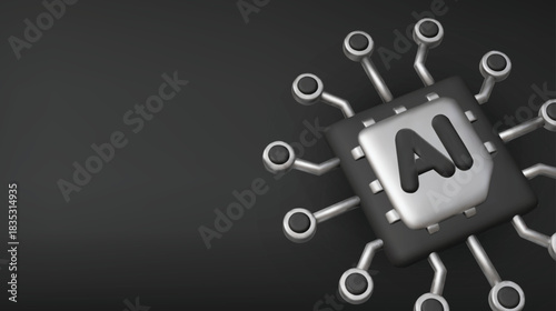 3d Vector AI Chip, AI in science and business, Technology and engineering concept.
