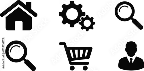 Set of simple black web icons on white background