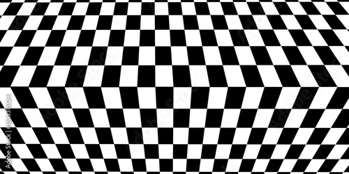 Retro perspective background stage with a black and white checkered floor, featuring vintage chess board style. Fading away vanishing checkerboard texture. Abstract vector illustration pattern surface