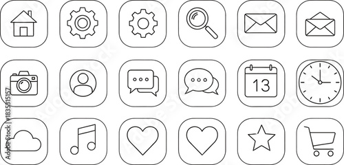 Hand drawn app icons set for mobile interface design