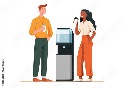 Office colleagues sharing a moment at the water cooler