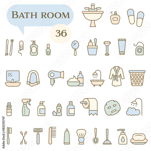 A set of minimalist icons for the Bathroom theme with outlines.